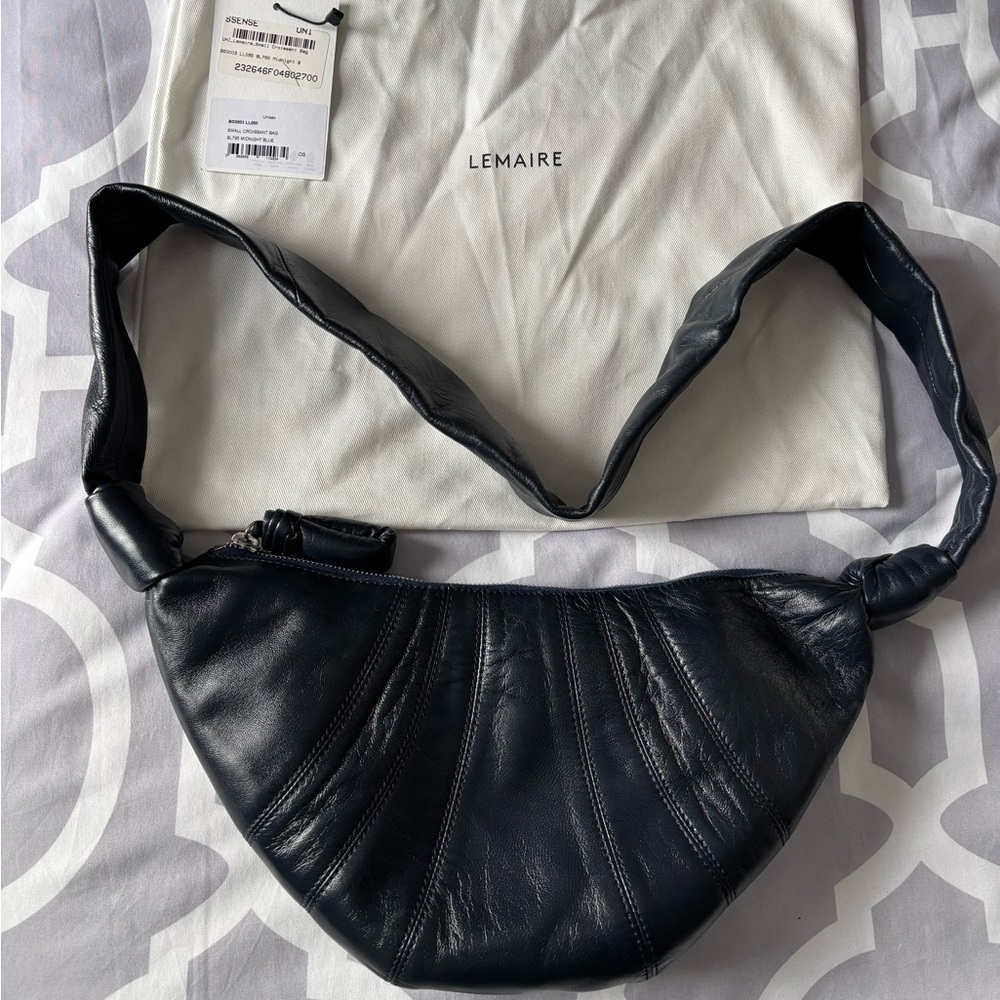 Lemaire  Small Dark Blue Leather Croissant Crossbody Bag